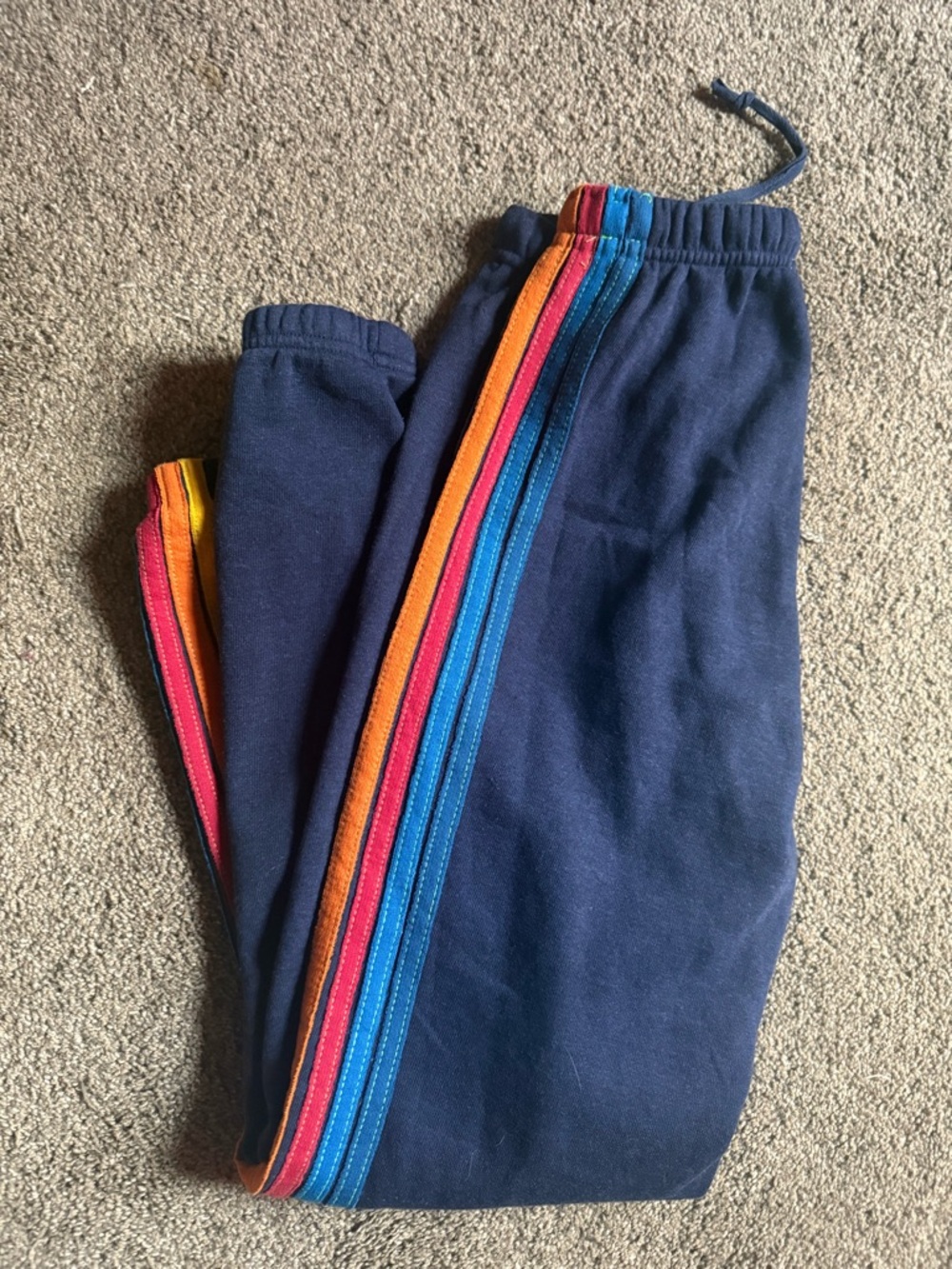 Aviator Nation Navy Joggers with 5 Rainbow Side Stripes